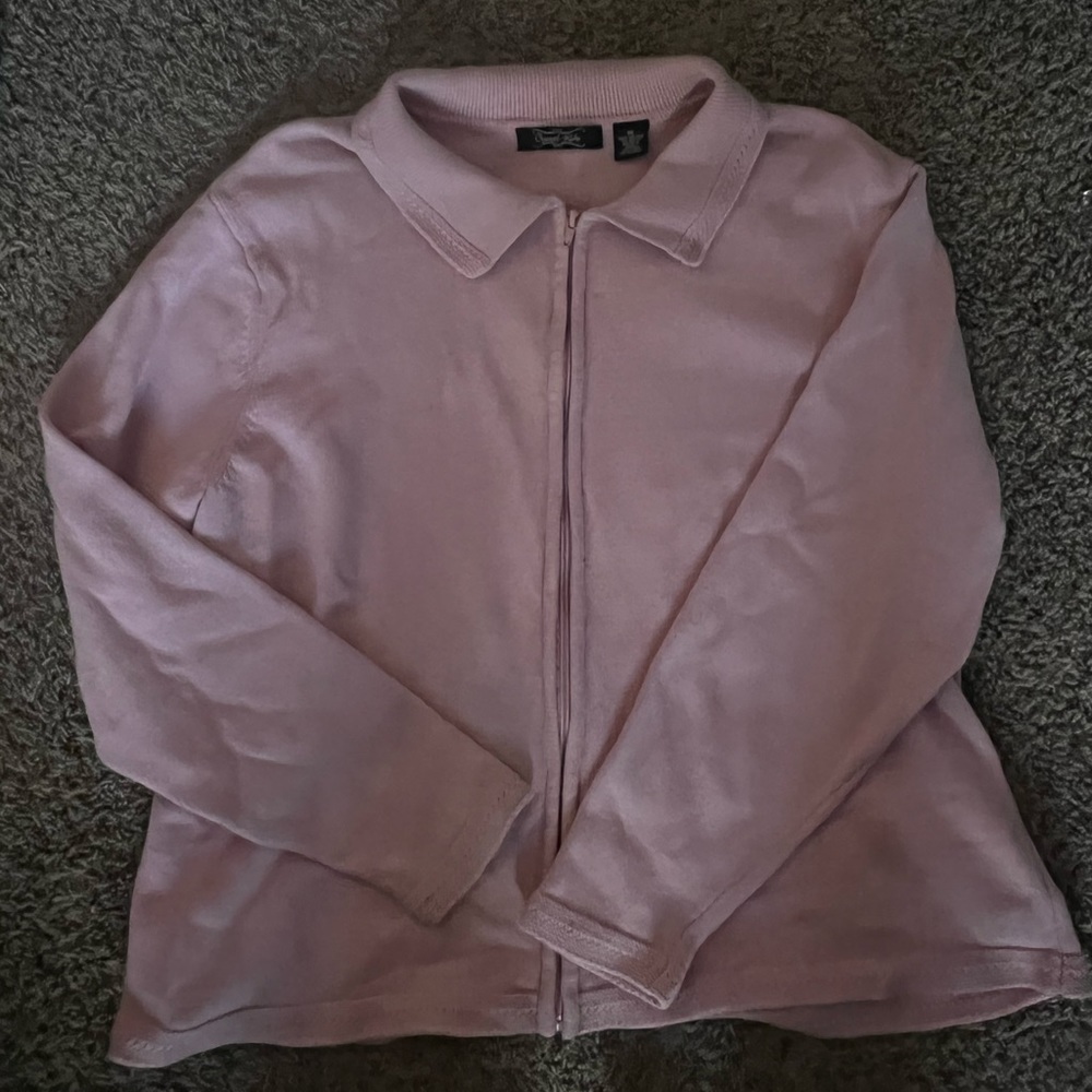 pink zip up jacket by Crystal Cole